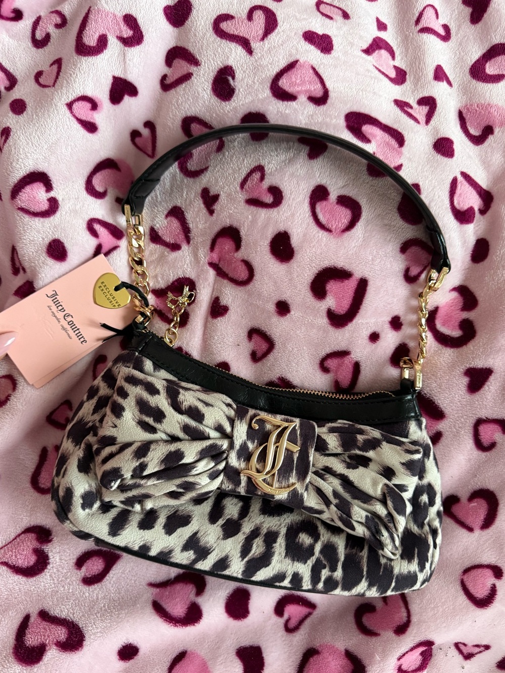 Juicy Couture Snow Leopard Print Bow Shoulder Bag NWT